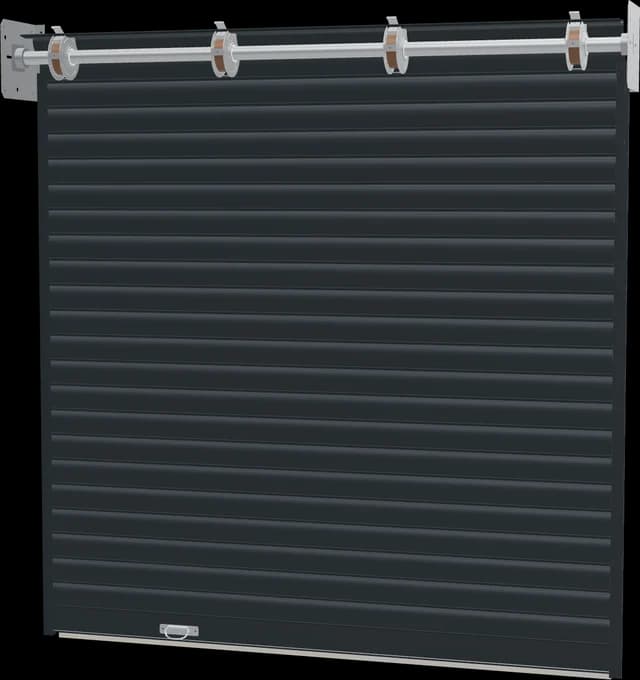 Rideau métallique à lames pleines thermolaqué gris anthracite (rendu 3D)